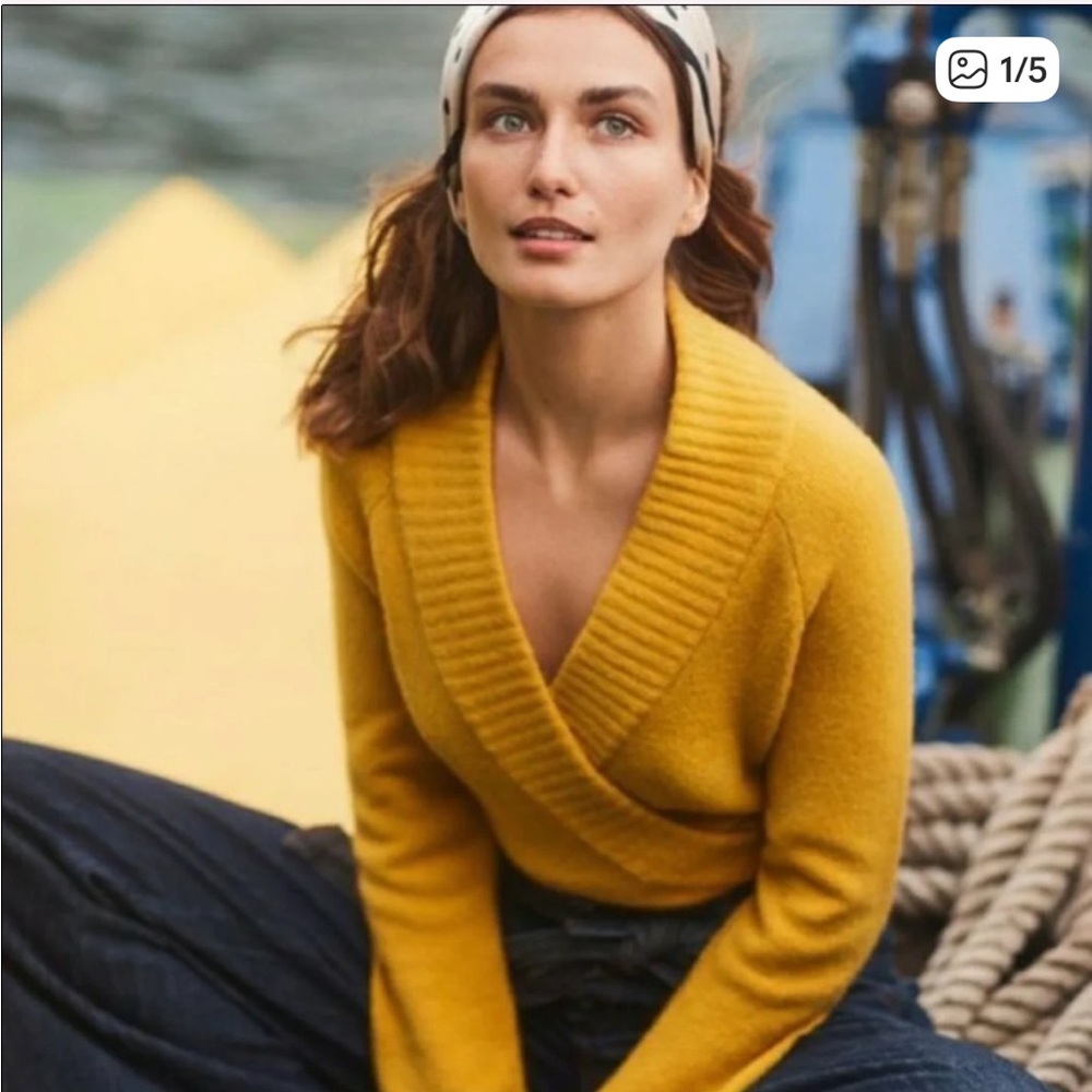 Anthropologie Ett Twa Tessa Yellow Wrap Wool blend Sweater